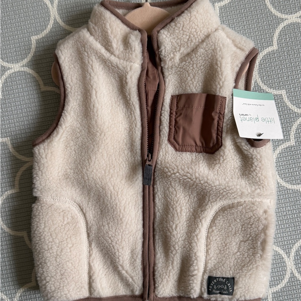 NWT Toddler Cream and Brown Fleece Vest 18m